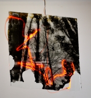 Christoph Both-Asmus,  "Truth", photo-emulsion on hand-blown glas-plate with red neon-writing